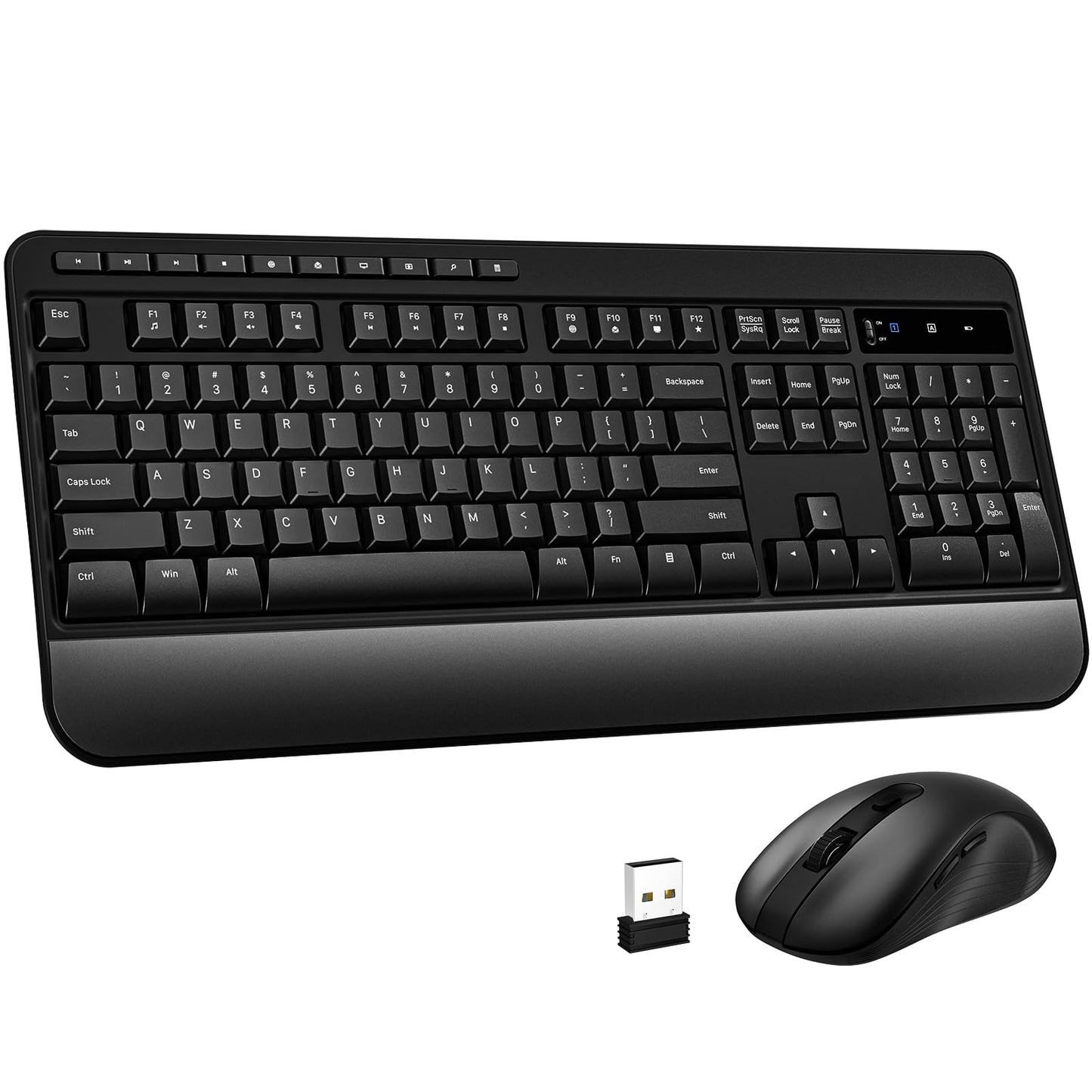 VEILZOR Wireless Keyboard and Mouse Combo, Full-Size 2.4G Ergonomic Computer Keyboard with Wrist Rest, 12+10 Multimedia Hotkeys, 4-Level 2400 DPI Wireless Mouse for Laptop/PC/Desktop,Windows/Mac OS