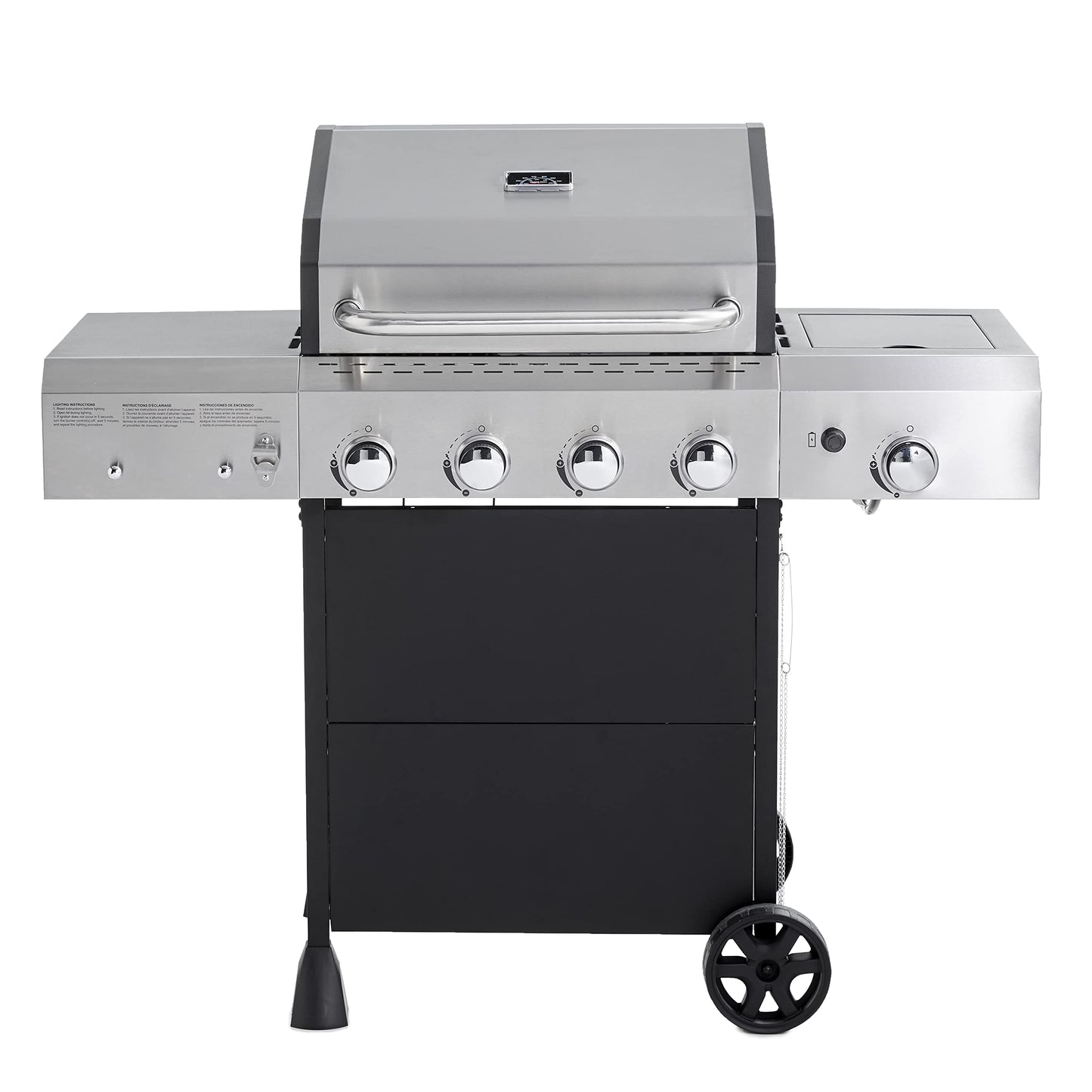 Amazon Basics Freestanding Gas Grill with Side Burner, 4 Burner (52,000 BTU), Black
