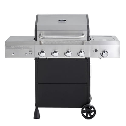 Amazon Basics Freestanding Gas Grill with Side Burner, 4 Burner (52,000 BTU), Black