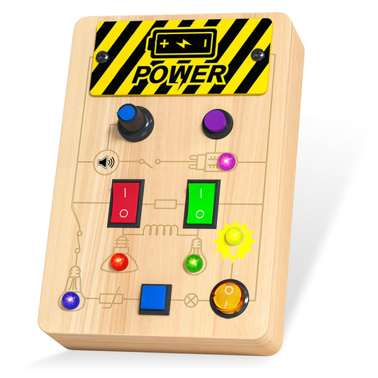 MGparty Toddler Busy Board, Baby Wooden Montessori Toys with LED Light, Travel Fine Motor Sensory Toys for Boys Girls Age 1+ Year Old