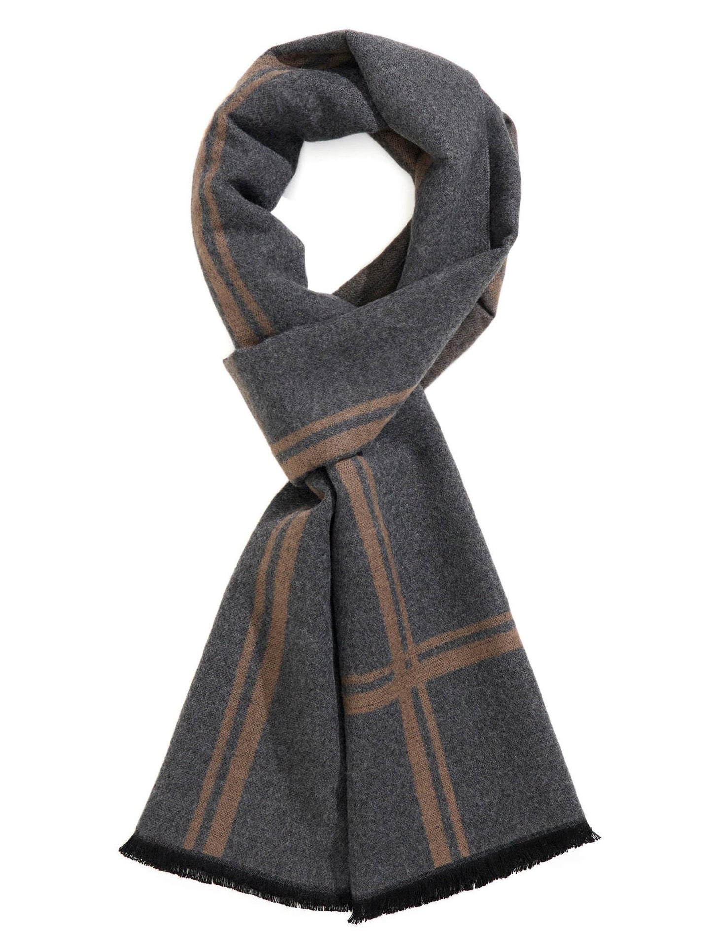 TAMOUKOC Men's Winter Warm Scarf, Premium Cashmere Feel, Luxuriously Soft Long, Plaid Pattern (Grey/Khaki)