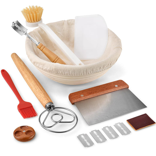 HAOCHUYI 9-Inch Round Bread Proofing Basket, Complete Sourdough Starter Kit, Essential Bread Making Tools, Perfect for Sourdough Baking, HAOCHUYI Gift Set