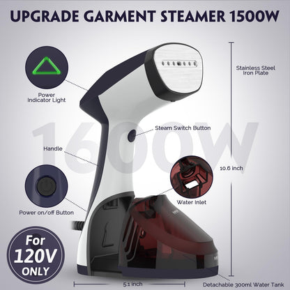 URPOWER Handheld Clothes Steamer 1500W Fast Heat
