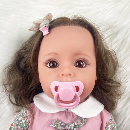 PLAYSKY Reborn Baby Dolls Girl, 22" Beautiful Lifelike Doll Full Body Vinyl Silicone with Long Hair for Kids, Realistic Newborn Baby Doll with Feeding Toy for Birthday Christmas