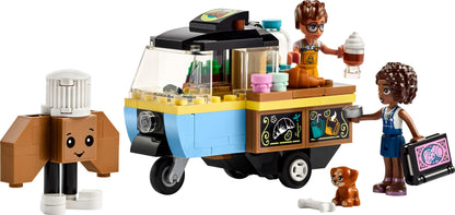 LEGO Friends Mobile Bakery Food Cart Playset, Cooking Toy for Pretend Play, Small Gift for Kids, Girls and Boys Ages 6 and Up with Aliya and Jules Mini-Dolls, Aira Dog Figure and Food Toys, 42606