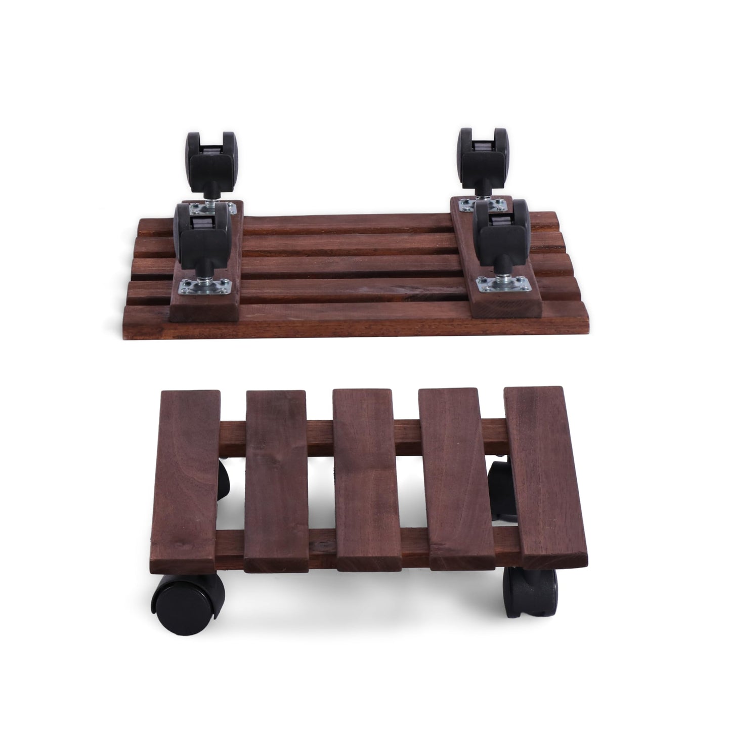 Acacia Wood Plant Caddy with 360 Wheels, Set of 2