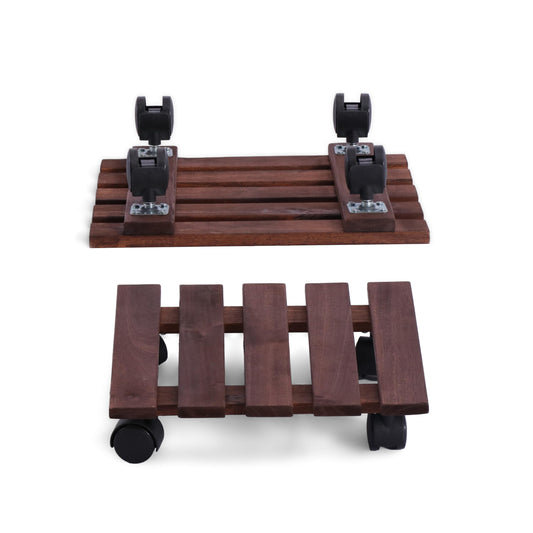 Acacia Wood Plant Caddy with 360 Wheels, Set of 2