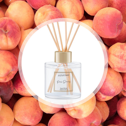100ml Scent Diffuser with 6 Fiber Sticks, 3.5 oz Reed Diffuser Set Aromatherapy Fragrance Diffusers Air Fresheners for Home Bedroom Bathroom (Peach)