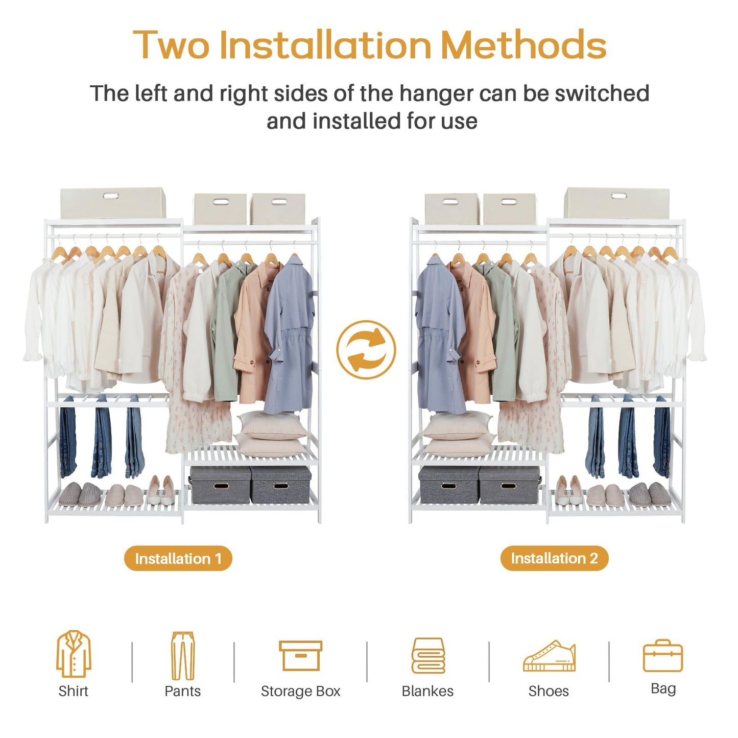 Bamboo Clothes Rack with 6 Shelves, Heavy Duty