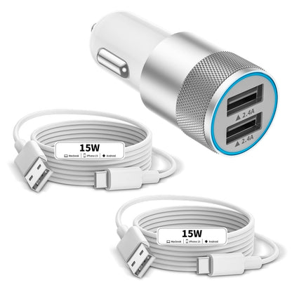 24W Dual USB Car Charger with 3FT Cables
