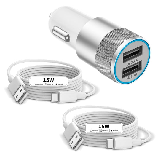 24W Dual USB Car Charger with 3FT Cables