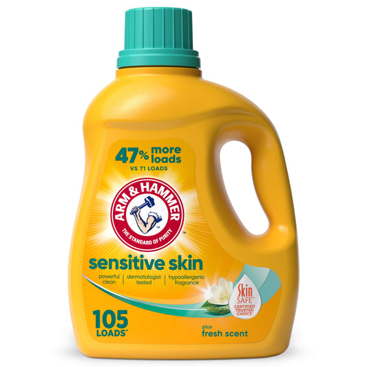 Arm & Hammer Sensitive Skin Plus Fresh Scent, 105 Loads Liquid Laundry Detergent, 105 Fl oz