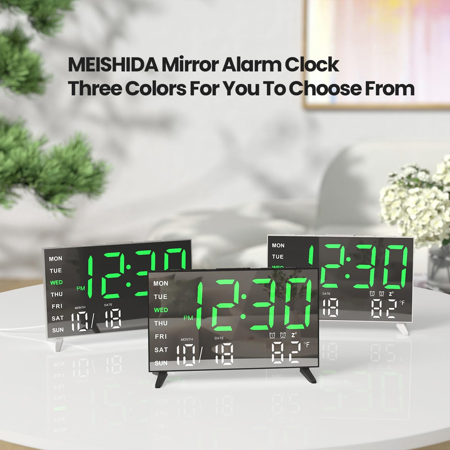 MEISHIDA LED Mirror Alarm Clock with USB Ports