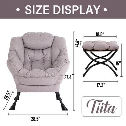 Tiita Lazy Chair with Ottoman, Modern Large Accent Lounge Chair, Leisure Sofa Armchair with Ottoman, Reading Chair with Footrest for Bedroom, Living Room, Dorm Rooms, Garden and Courtyard