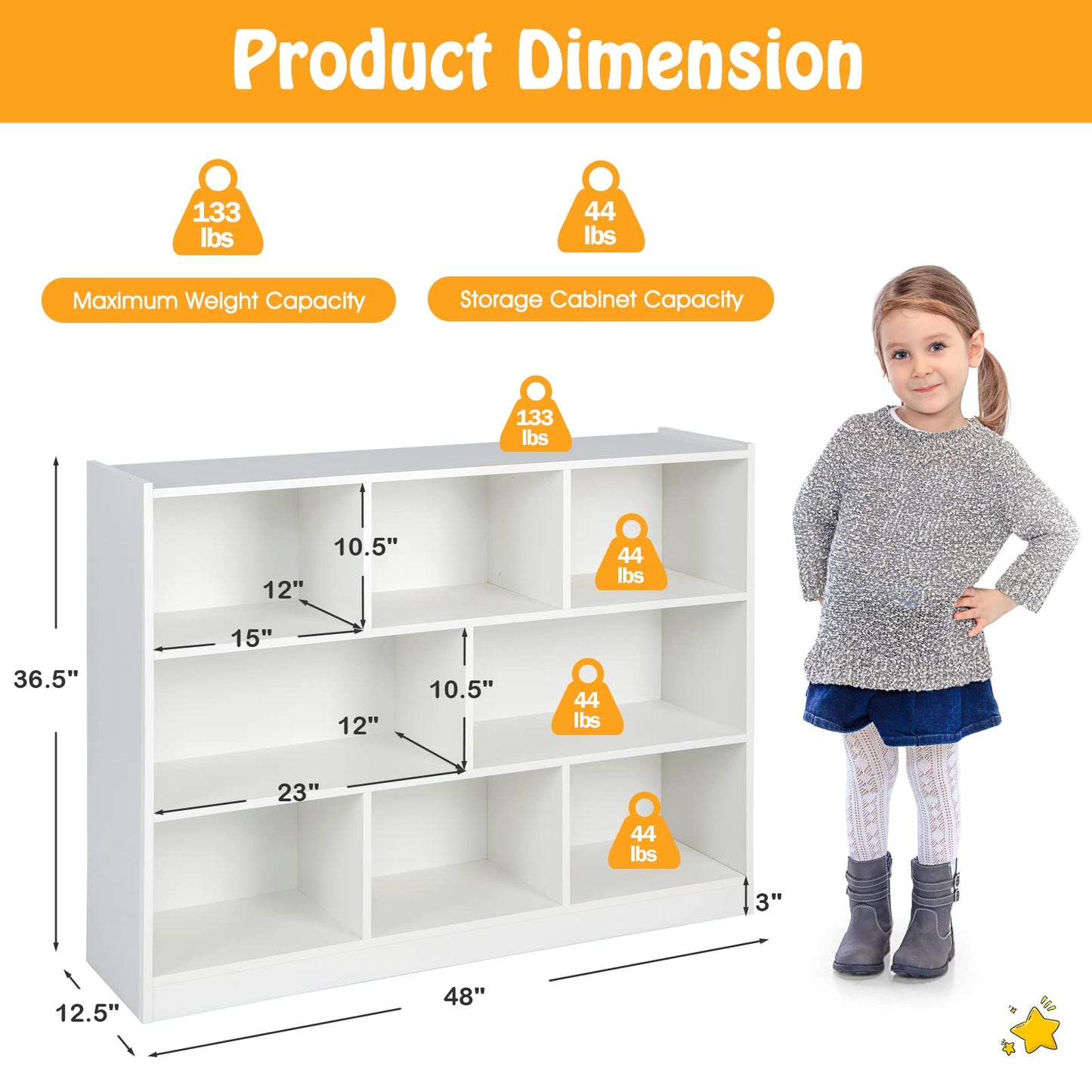KOTEK Toy Storage Organizer, 8 Cubby Kids Bookshelf, Wooden 4-Tier Bookcase Storage Cabinet, Open Display Book Shelf for Daycare, Nursery, School Classroom, Playroom & Bedroom (White, 8 Cubes)