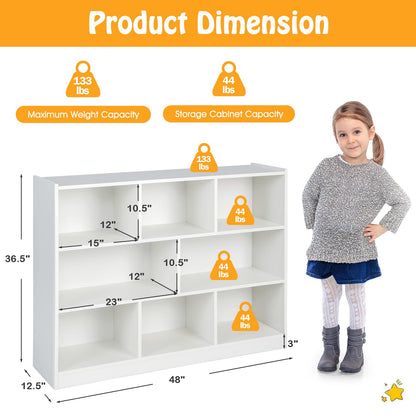 KOTEK Toy Storage Organizer, 8 Cubby Kids Bookshelf, Wooden 4-Tier Bookcase Storage Cabinet, Open Display Book Shelf for Daycare, Nursery, School Classroom, Playroom & Bedroom (White, 8 Cubes)