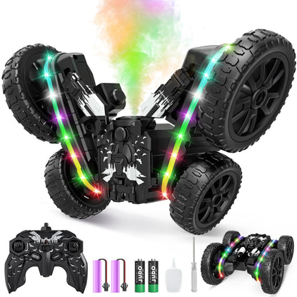 Remote Control Car,RC Cars with Sides Light and Headlights,360°Rotating 4WD Off-Road RC Stunt Car,2.4Ghz All Terrain Toy Car for Boys Age 4-7 Kids Toy for 8-12 Boys Girls Birthday Gift(Black)