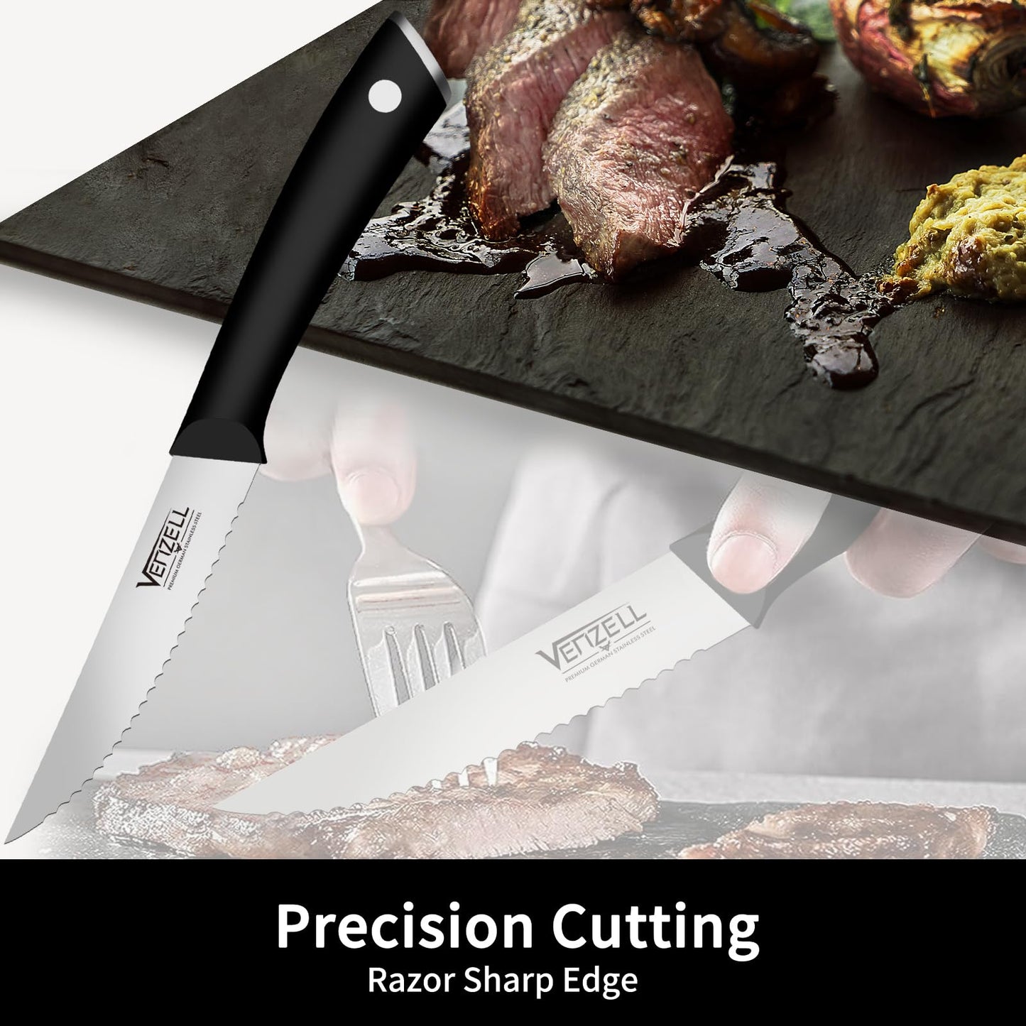 VENZELL Premium 8-Piece Serrated Steak Knife Set