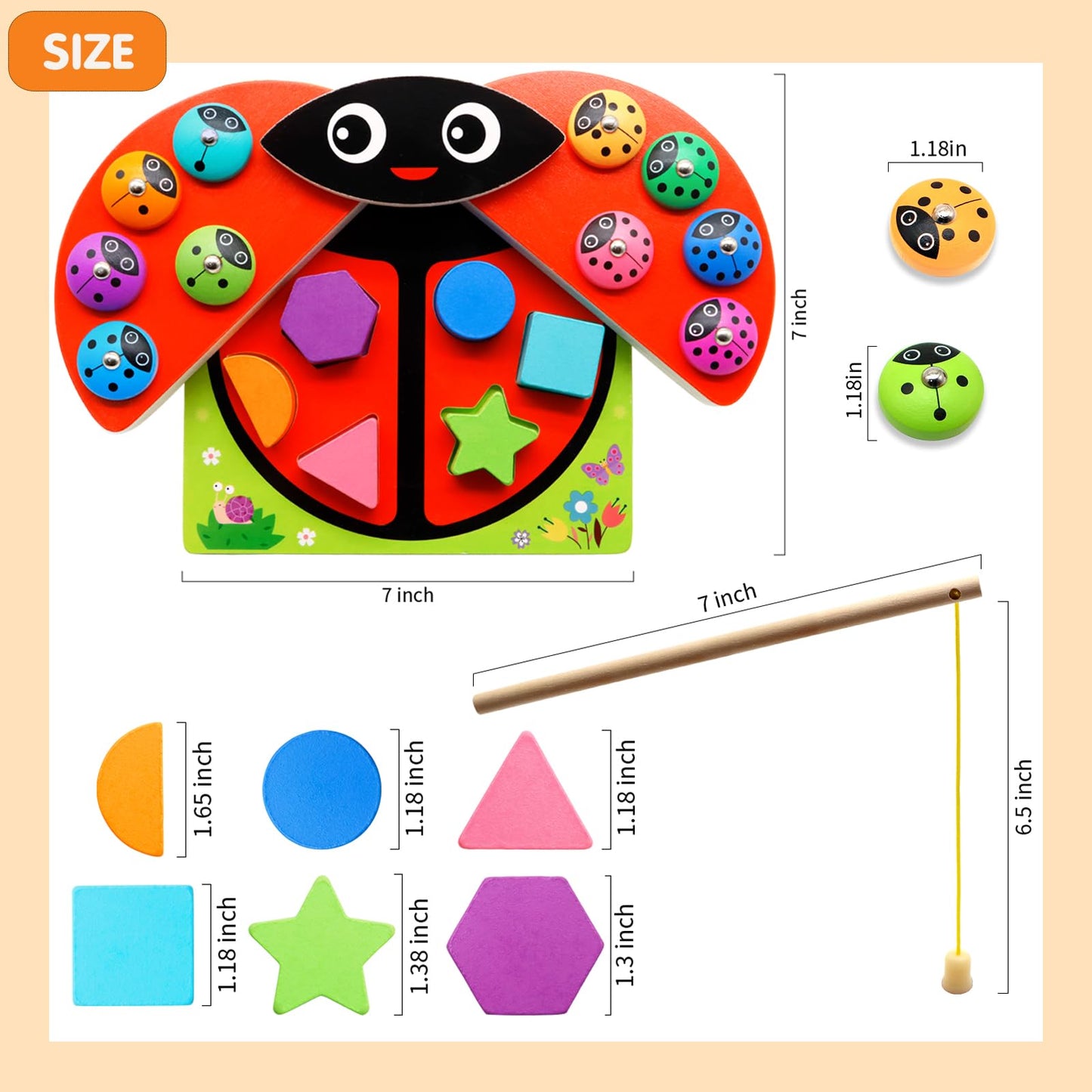 Wooden Ladybug Montessori Fishing Game for Kids