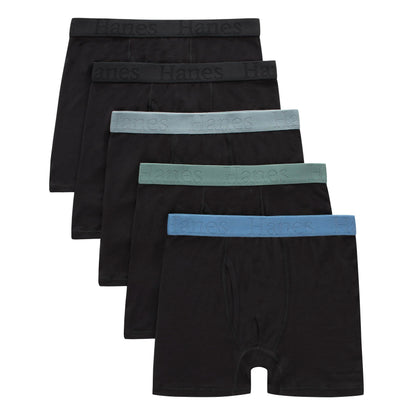 Hanes Ultimate Big Hanes Originals Ultimate Supersoft Boys' Boxer Brief Underwear, Assorted, Black 5-Pack