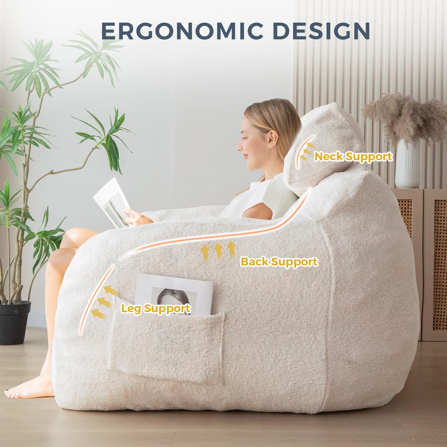 Giant Bean Bag Chair with Pillow for Adults