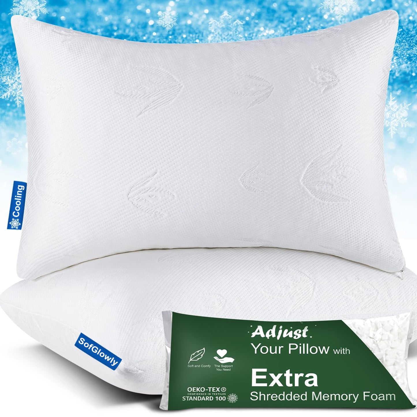 Cooling Memory Foam Bed Pillows 2-Pack