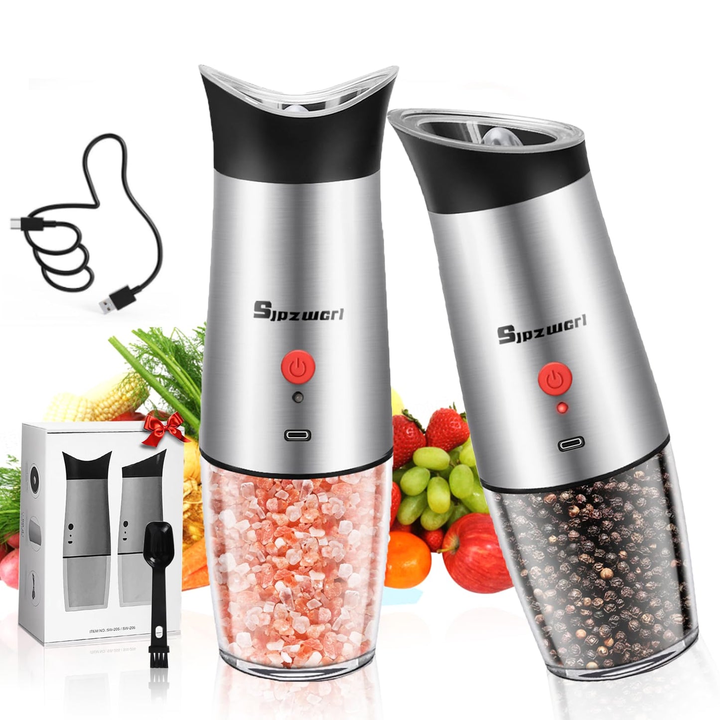 Electric Gravity Salt and Pepper Grinder Set