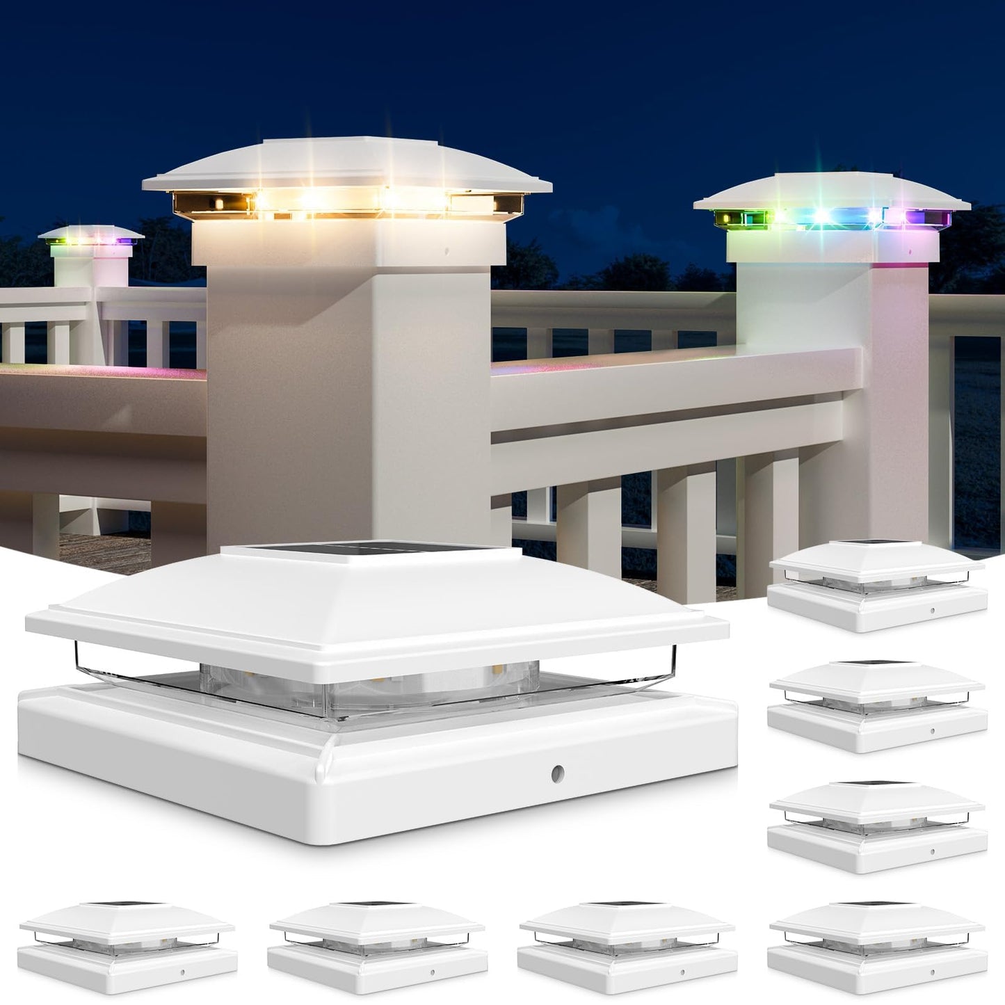 Solar Post Cap Lights with RGB Color Flashing