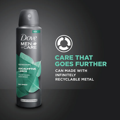 Dove Men+Care Deodorant Spray Aluminum Free Deodorant Eucalyptus and Birch Naturally Derived Plant Based Mens Deodorant Moisturizer 4 oz 3 Count