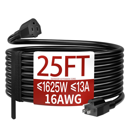 25 FT Outdoor Extension Cord, Waterproof, 13 Amps
