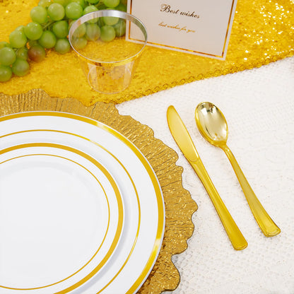 WELLIFE 600 PCS Gold Disposable Dinnerware Set