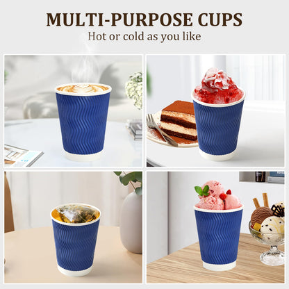 AIRE 100 Pack Disposable Coffee Cups with Lids 12 oz, To Go Coffee Cups with Lids & Straws, Insulated Paper Coffee Cups Hot Cups for Home, Office and Cafe-Blue