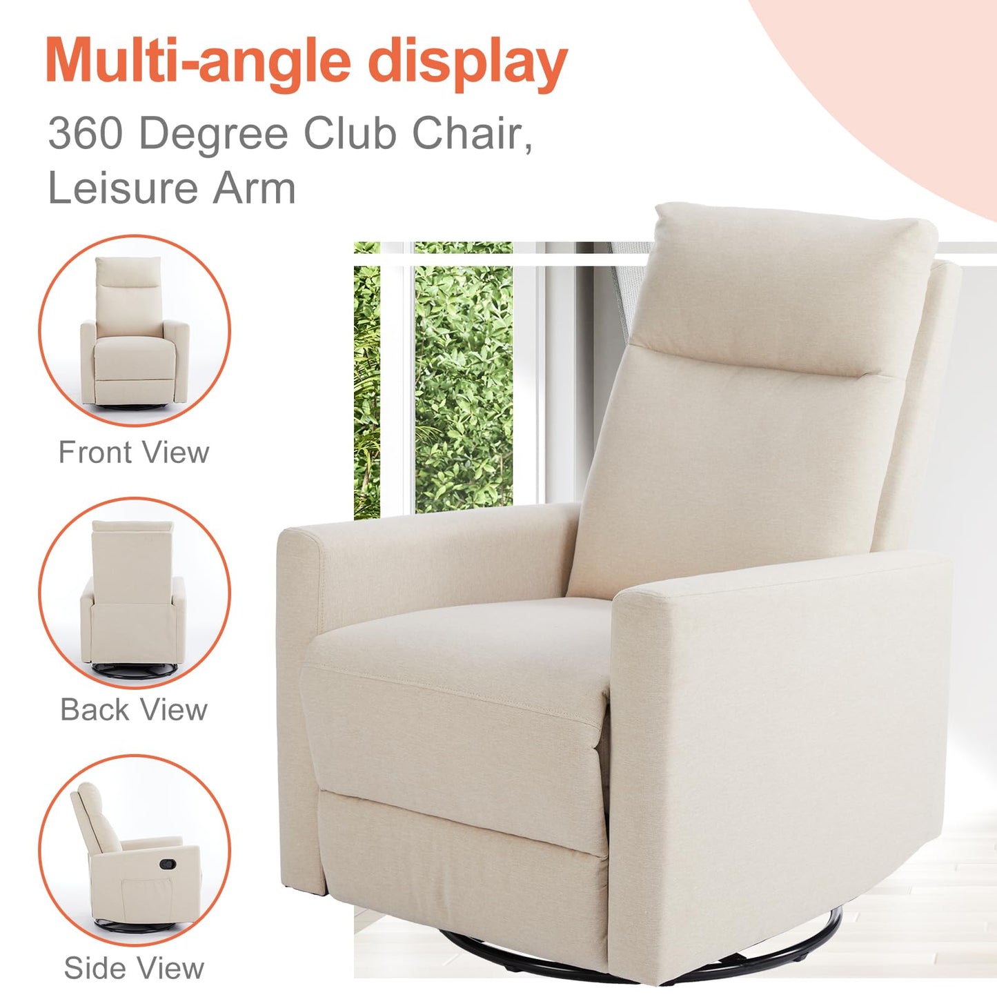 360 Swivel Rocker Recliner Chair for Adults