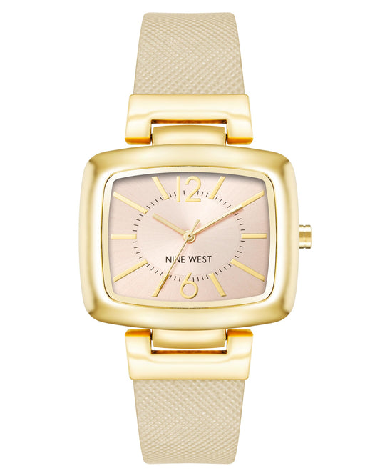 Nine West Gold-Tone Tan Strap Watch