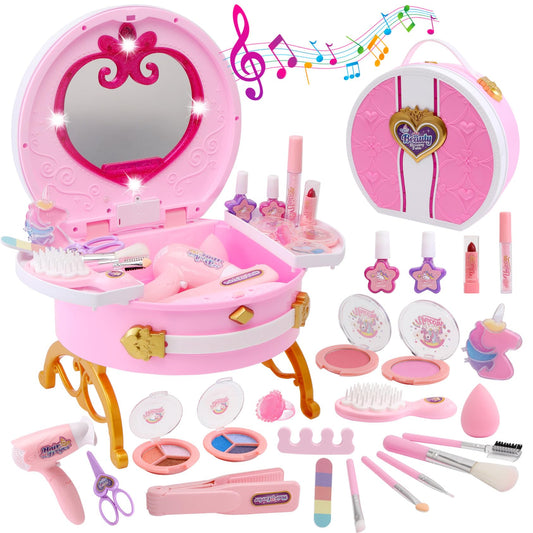 Toys for Girls,Kids Makeup Kit for Girl,Toddler Vanity Makeup Set with Lights,Sound,Kids Toys Princess Pretend Play Washable Make Up Toy,Christmas Birthday Gifts Toys for 3 4 5 6 7 8-10 Year Old Girl