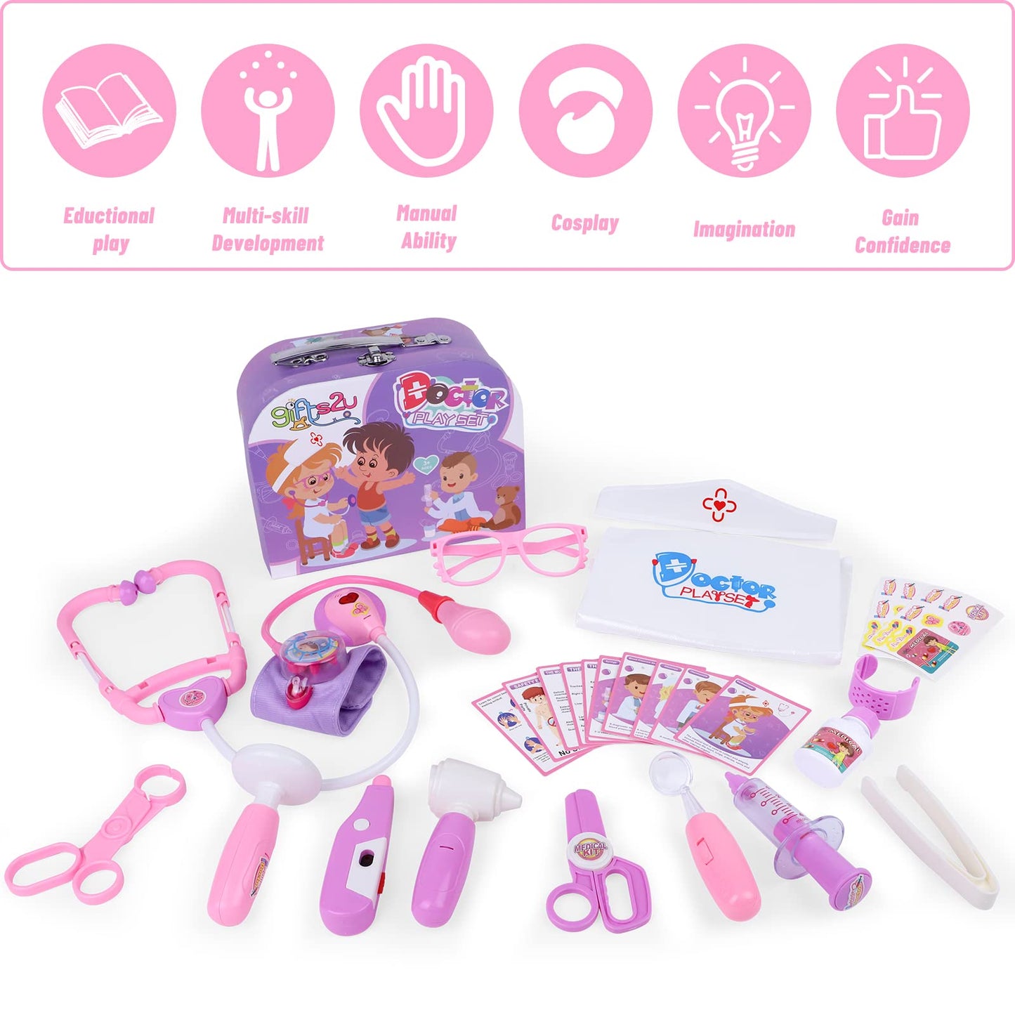 Gifts2U Doctor Kit for Kids, 28 Pieces Pretend Play Educational Toy Doctor Kit, Medical Kit with Sethoscope Doctor Playset for for Girls Ages 3-6