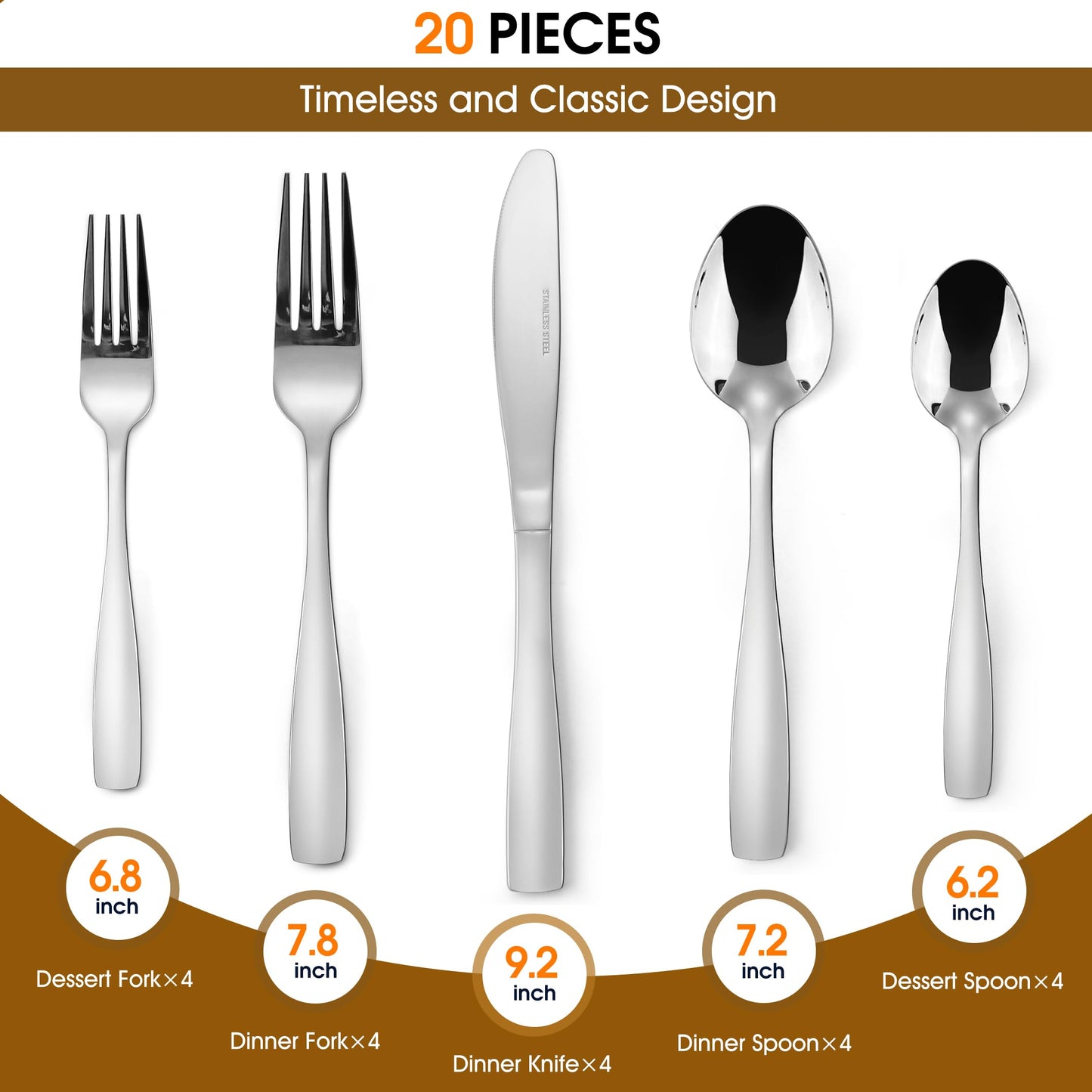 Barbbon Silverware Set, Mirror Polished 20-Piece Stainless Steel Flatware Set,Kitchen Utensil Set Service for 4,Tableware Cutlery Set for Home and Restaurant, Dishwasher Safe