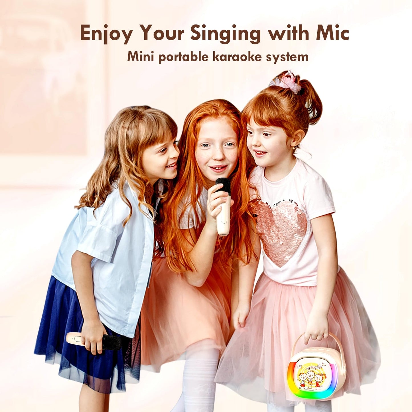 Mini Karaoke Machine with 2 Wireless Microphones