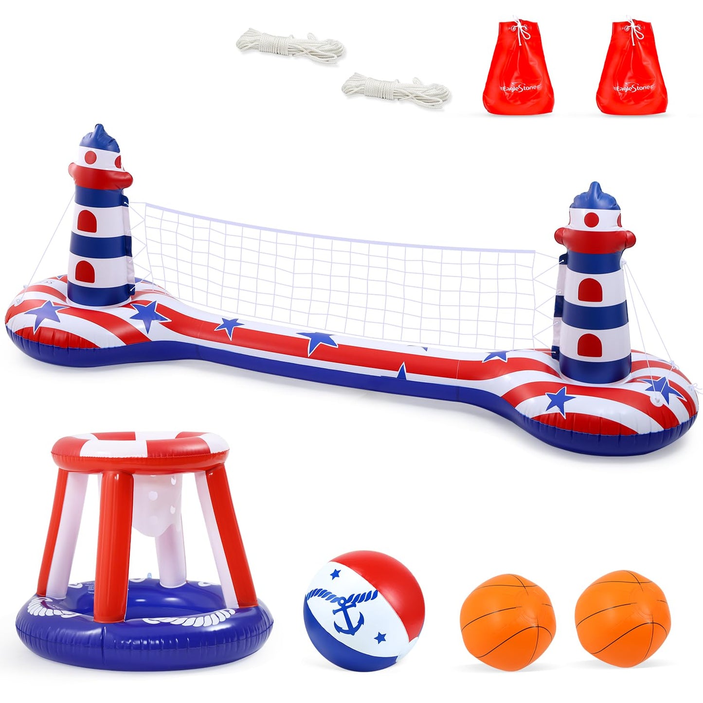 Inflatable Pool Float Set with Volleyball & Basketball