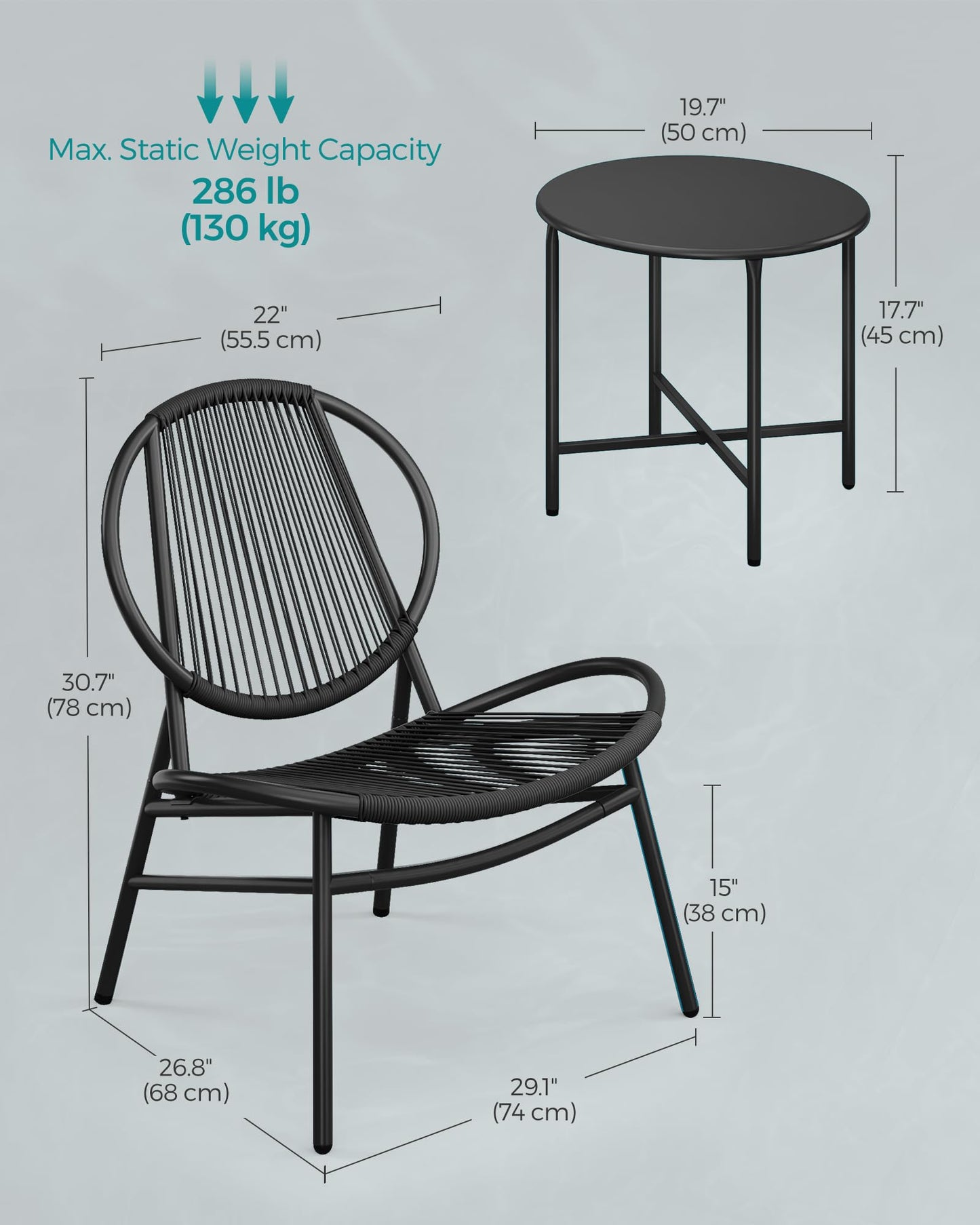 SONGMICS 3-Piece Patio Bistro Furniture Set