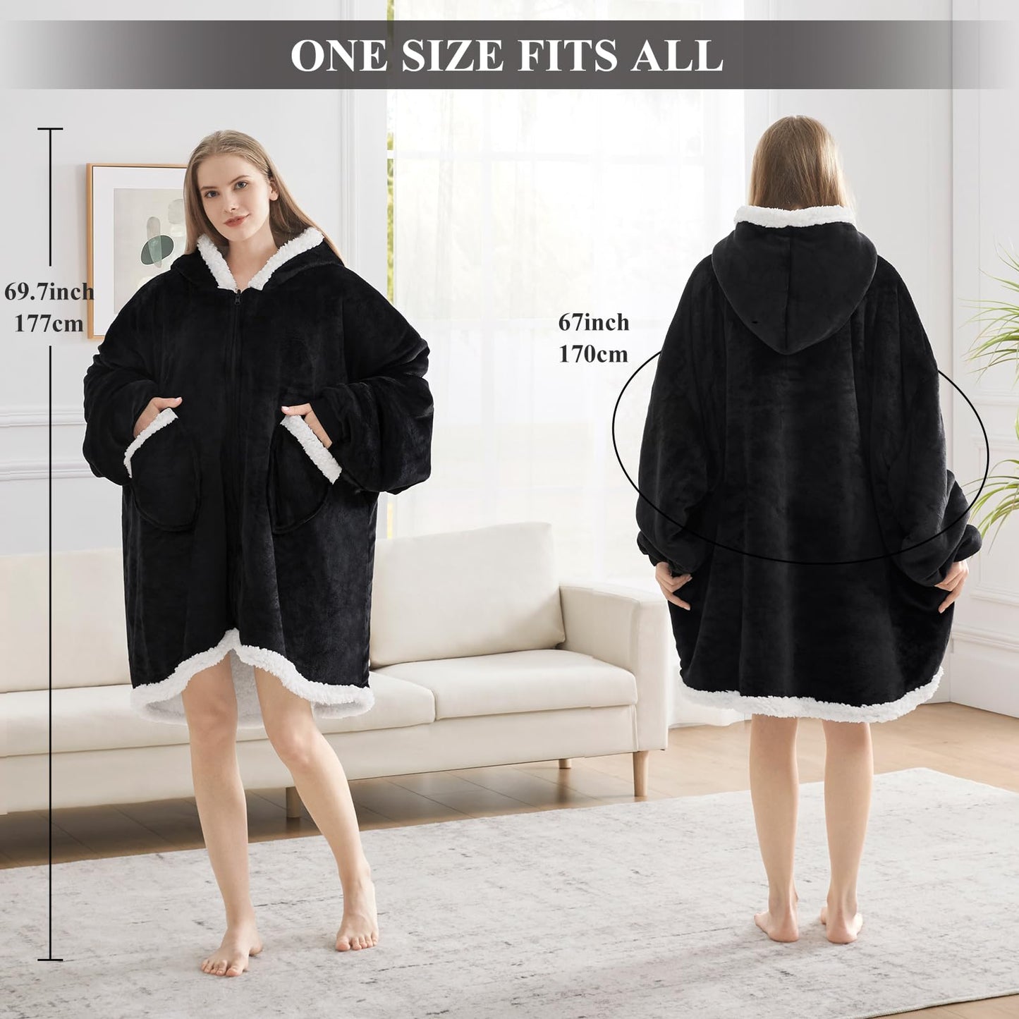 Topcee Unisex Black Sherpa Fleece Hoodie