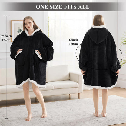 Topcee Unisex Black Sherpa Fleece Hoodie