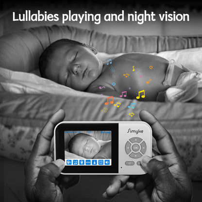 Simyke Video Baby Monitor with Camera No WiFi 1200ft Long Range, 2.8" Plug & Play Diaplay, Auto Night Vision, 5 Lullabies Portable Baby Sound Monitor, Baby Room Use, for Baby/Elderly