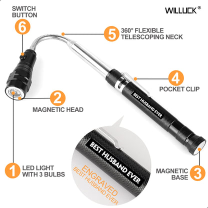Magnetic Pickup Tool with Flashlight for Husband