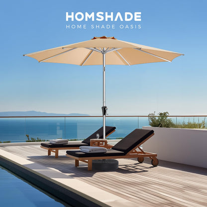 HOMSHADE 9ft Outdoor Patio Umbrella - Market Table Aluminum Umbrella, 5-Year Fade Resistant - UPF50+ UV Protection with Push Button Tilt, Crank for Pool Deck and Garden (Beige)