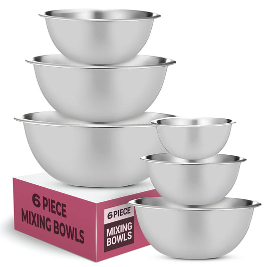 FineDine Stainless Steel Dishware Bowls - Easy To Clean, Nesting Bowls for Space Saving Storage, Great for Cooking, Baking, Prepping, 8 Quarts