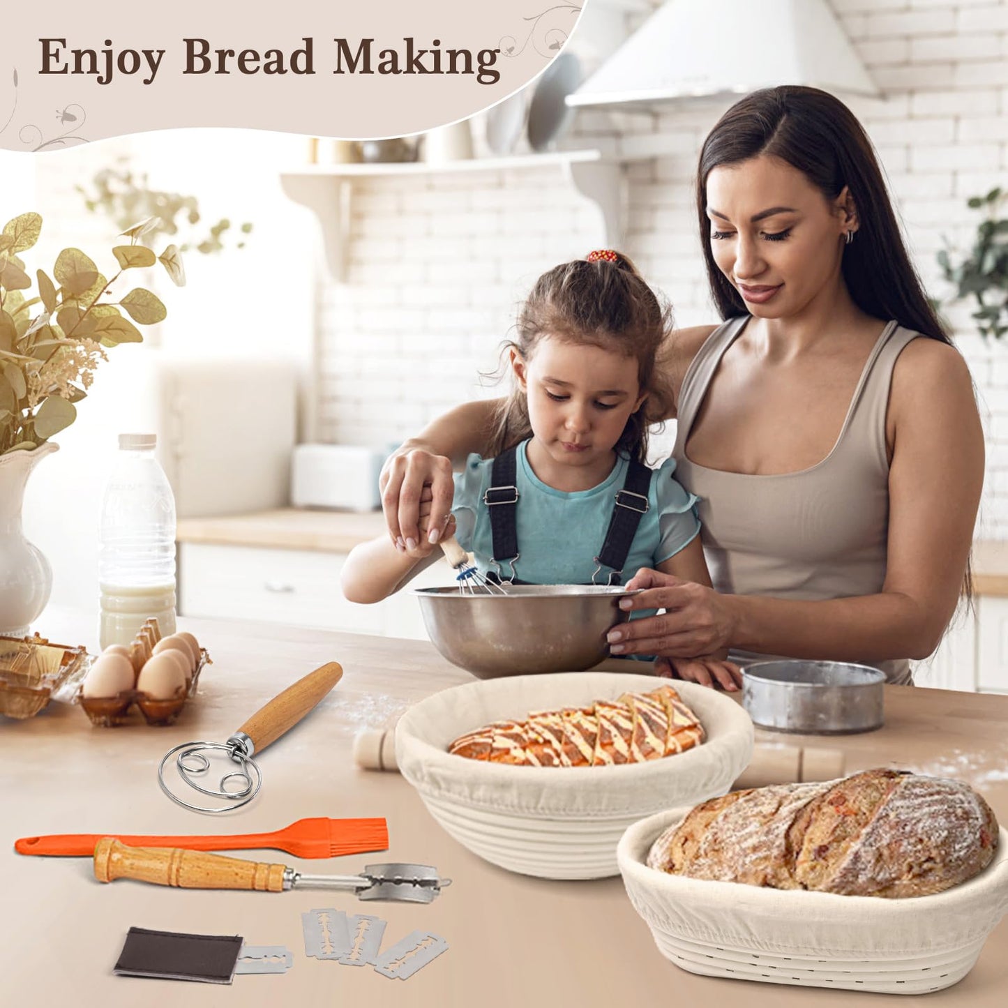 Sourdough Bread Baking Kit with Cane Baskets