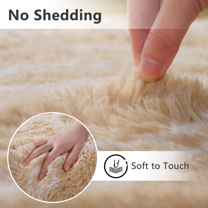 Unirea 6x9 Feet Luxury Shag Area Rug Modern Indoor Plush Fluffy Rugs, Super Soft and Fuzzy Carpet, Geometric Rugs for Bedroom Living Room Girls Kids Nursery, Beige/White