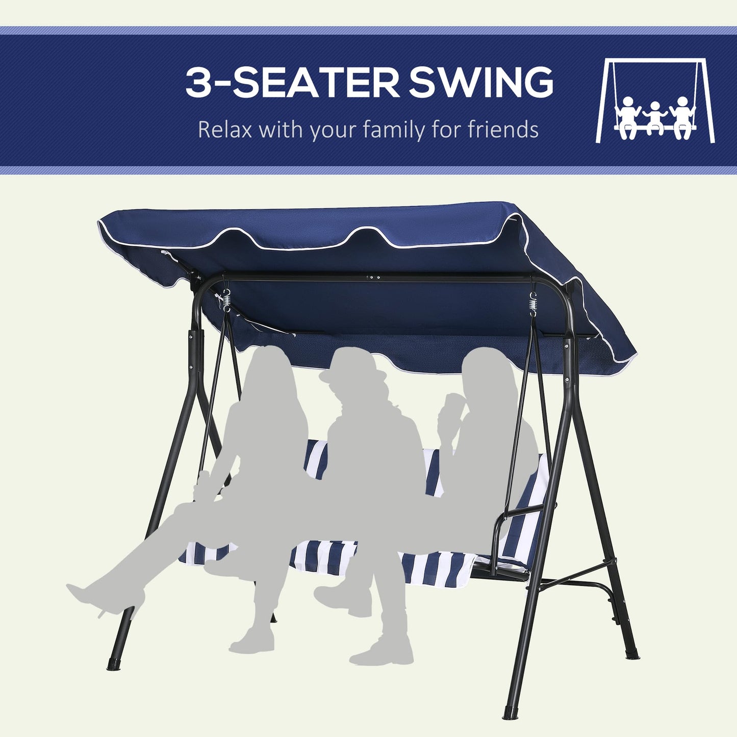Outsunny 3-Seat Patio Swing Chair with Canopy