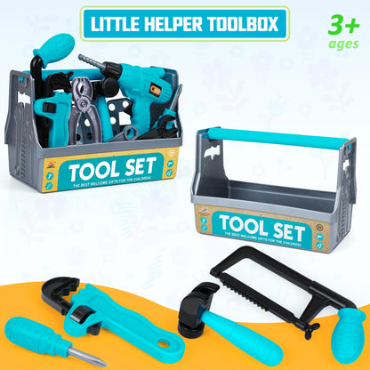 Kids Tool Set - Pretend Play Toy Tool with Tool Box, Toddlers Toy Drill Construction Tool Accessories Gift for Toddlers Boys Aged 3 4 5 6 7